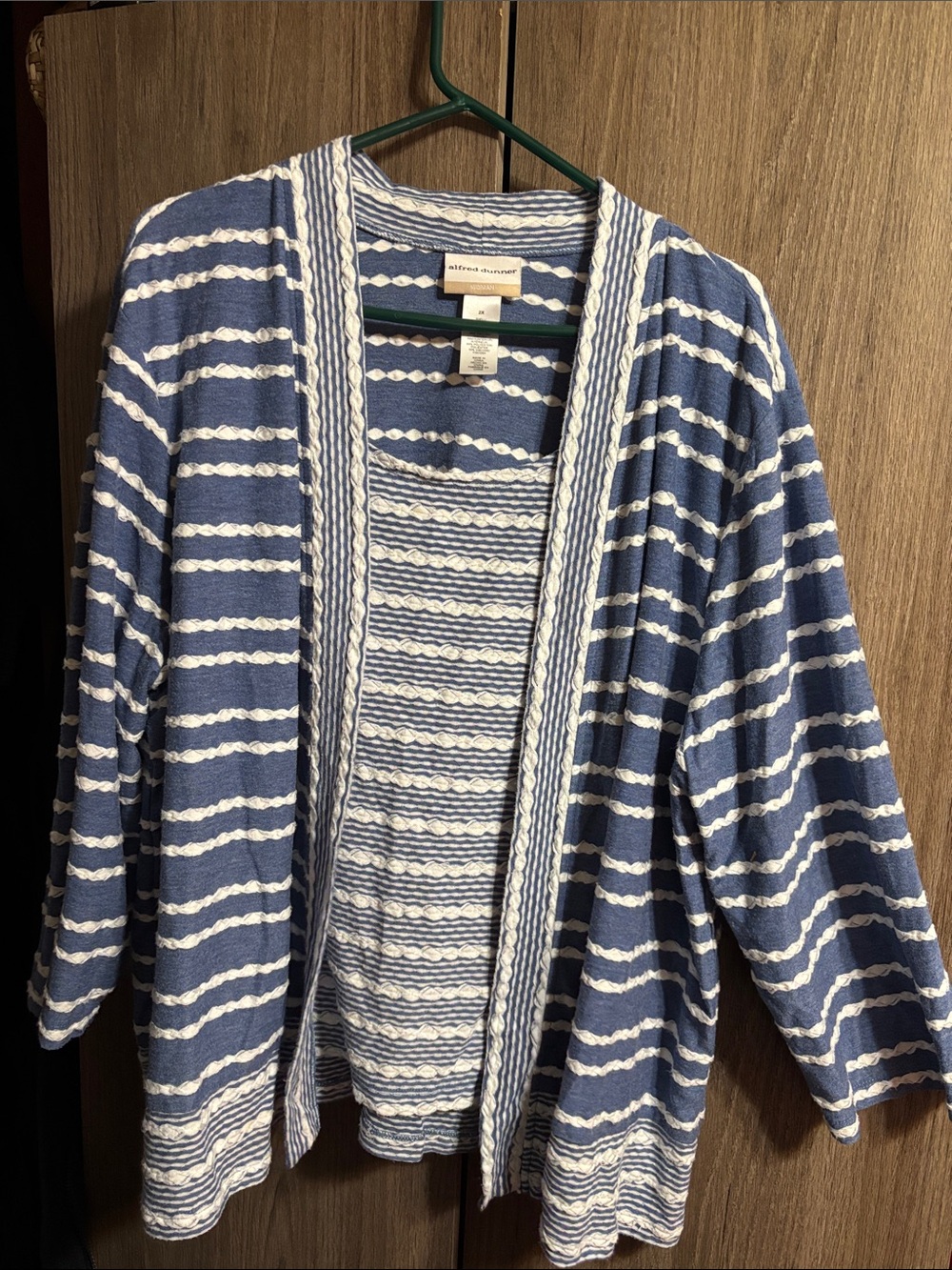 Blue and White Striped Women’s Open-Front Sweater Cardigan 2X